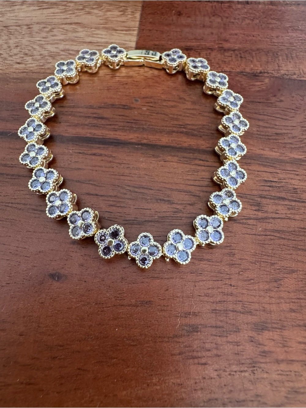 Gold Floral Amethyst Cluster Bracelet